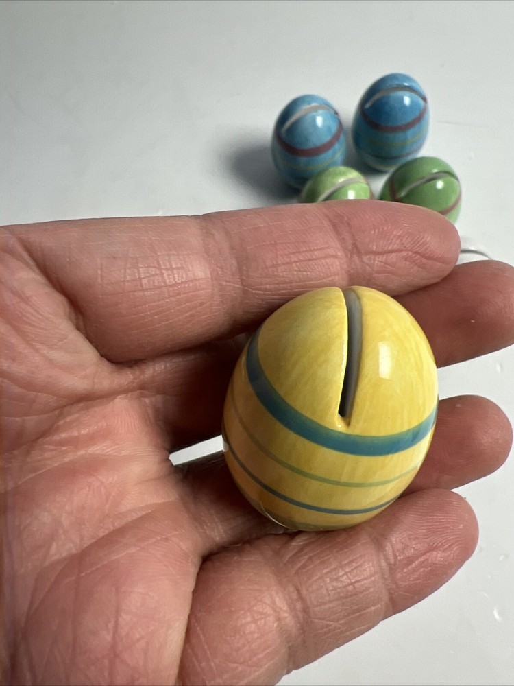 SET OF 8 CERAMIC EASTER EGG PLACE CARD HOLDERS Multi COLORS Striped