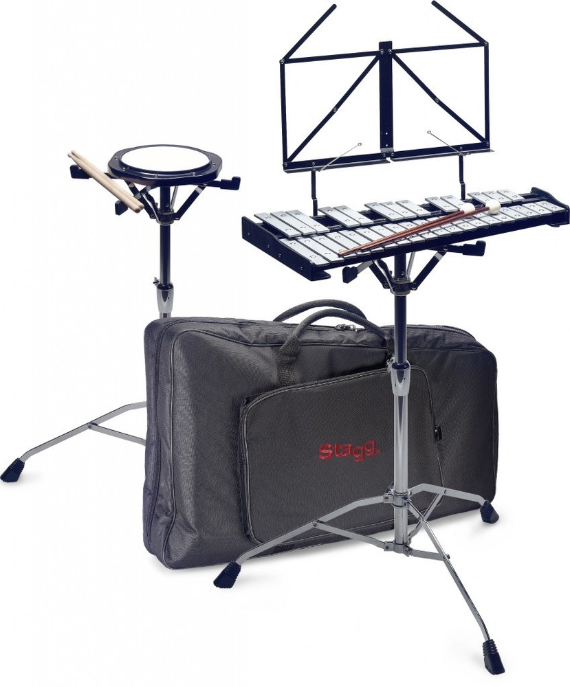Stagg 32 Metallophone Bell Set + Stand, Practice Drum Pad, Sticks & Bag Xylophon