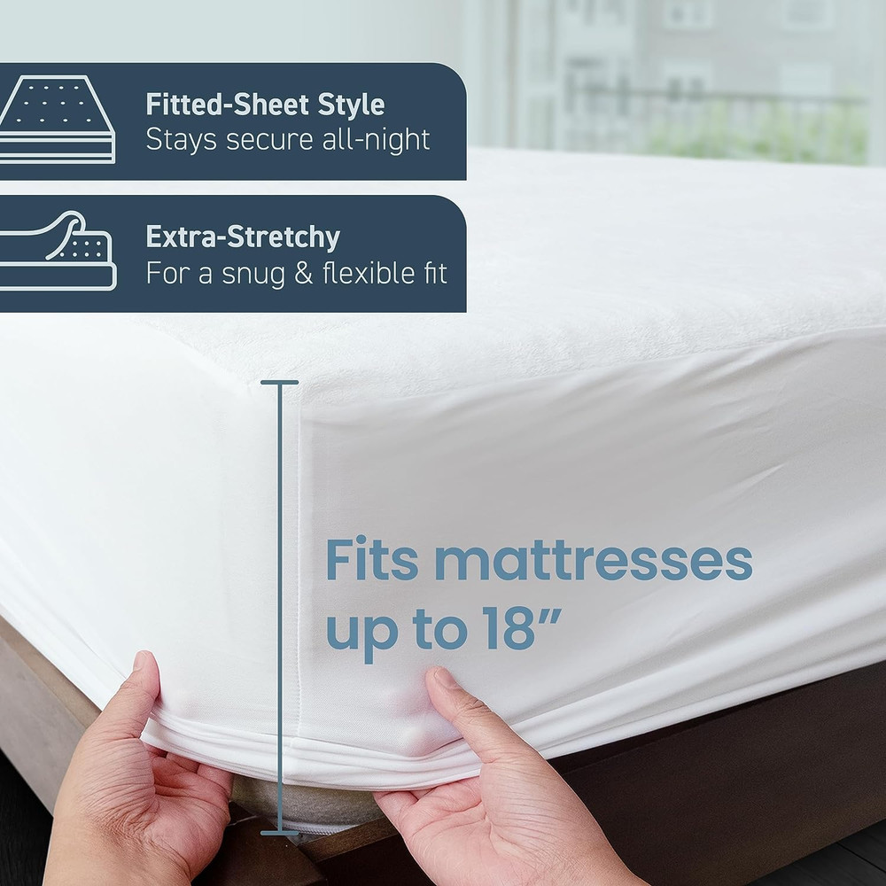 100% Waterproof Queen Size Mattress Protector - Fitted with Stretchable Pockets