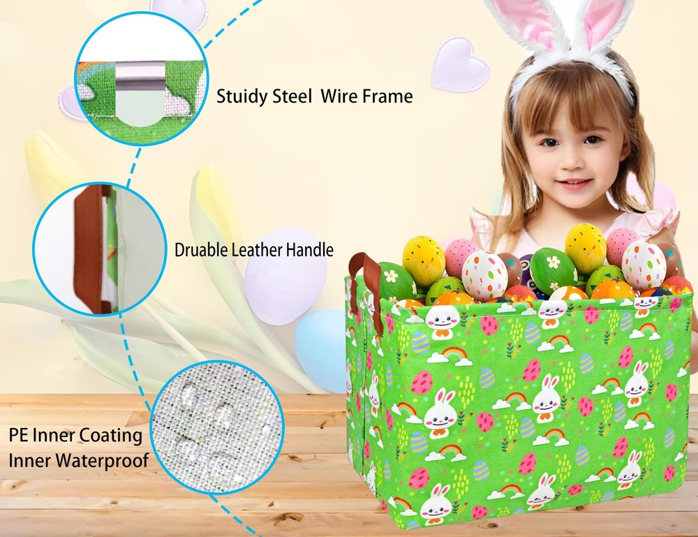 BOOHIT Rectangle Empty Easter Baskets Boy Large Toy Storage Bin Girls collaps...