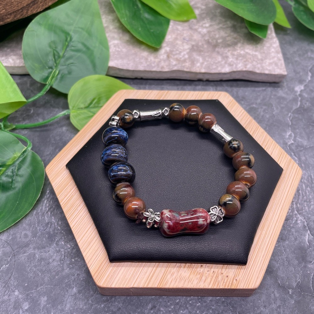 Handmade Ceramic Bead Beaded Stackable 6” Plus Stretch Bracelet New B620