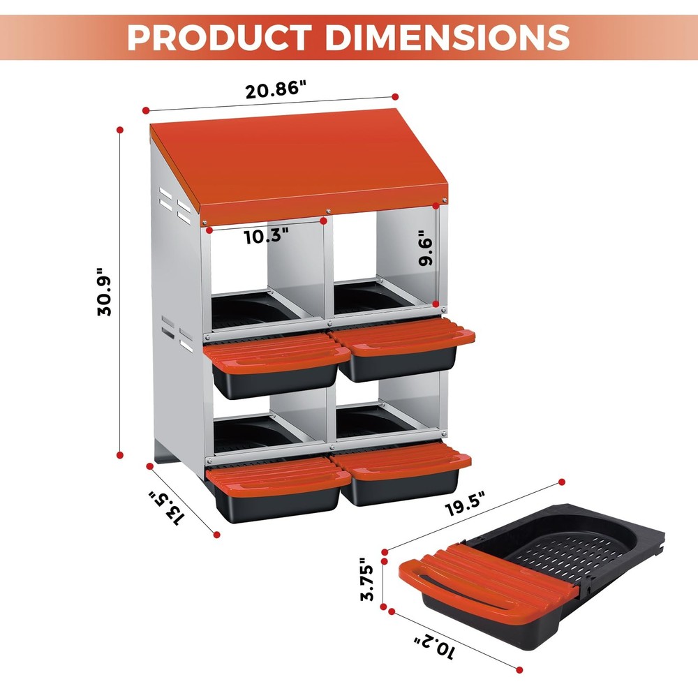 Chicken Nesting Box 4-Compartment Egg Laying Box Heavy-Duty Easy Egg Collection