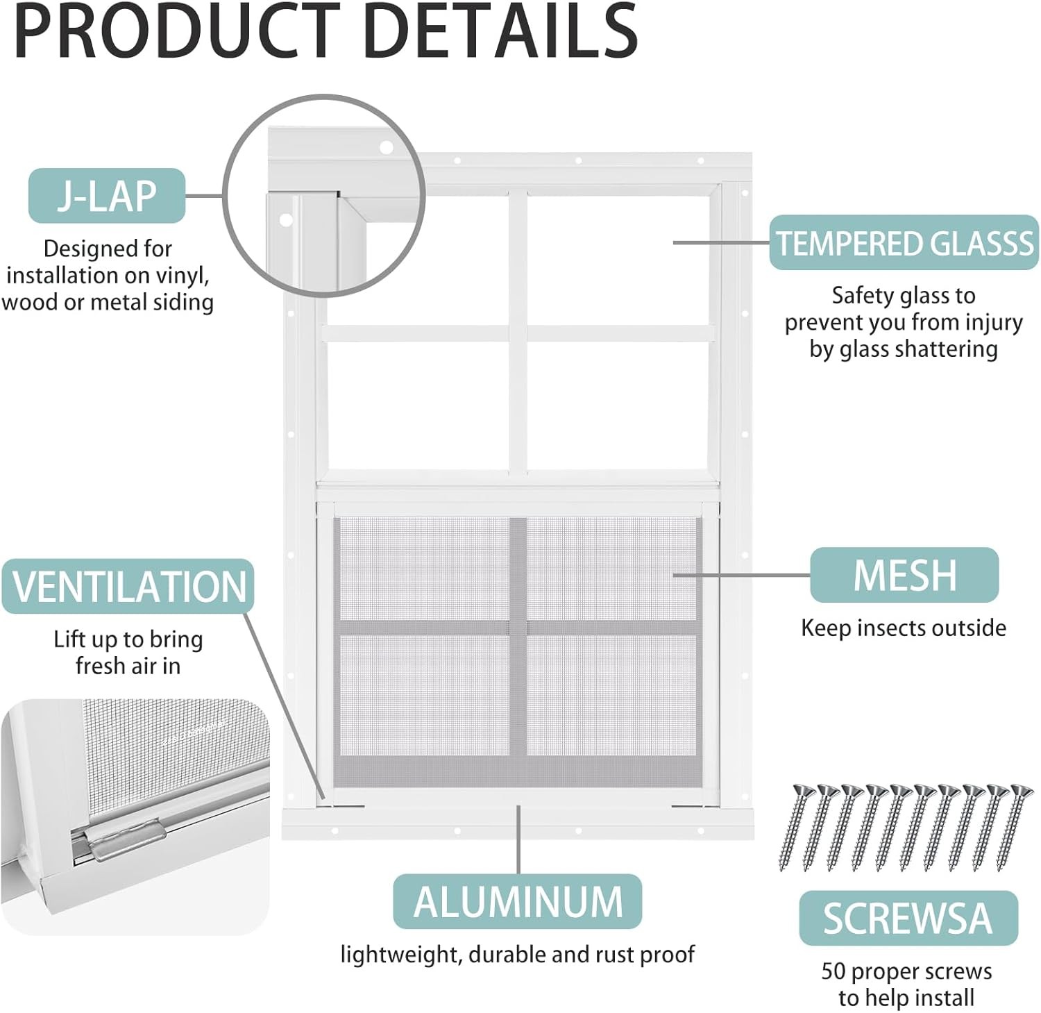 Tandefio 2 Pack 12''x18'' Shed Windows, Small Sliding Windows, White Flush Mount