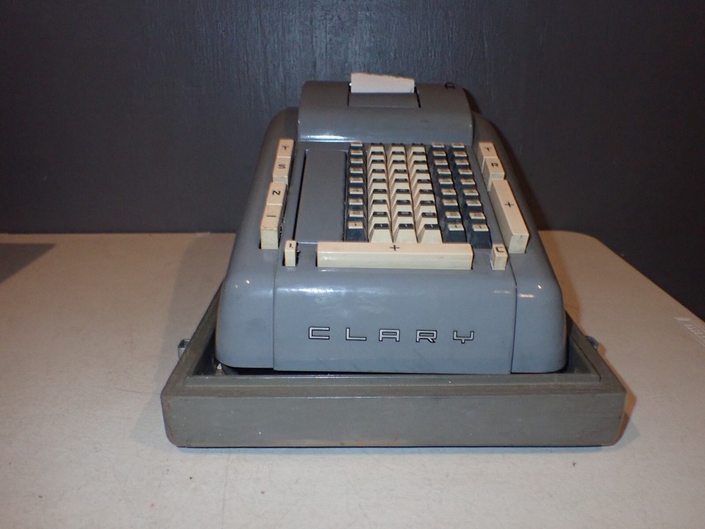 Vintage Clary Adding Machine Calculator in Wood Carrying Case Working READ
