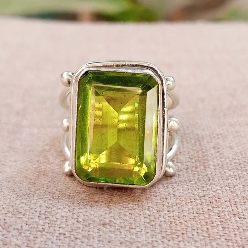 AAA+Green Peridot Gemstone Ring Statement Ring Handmade Ring Thanksgiving Gift