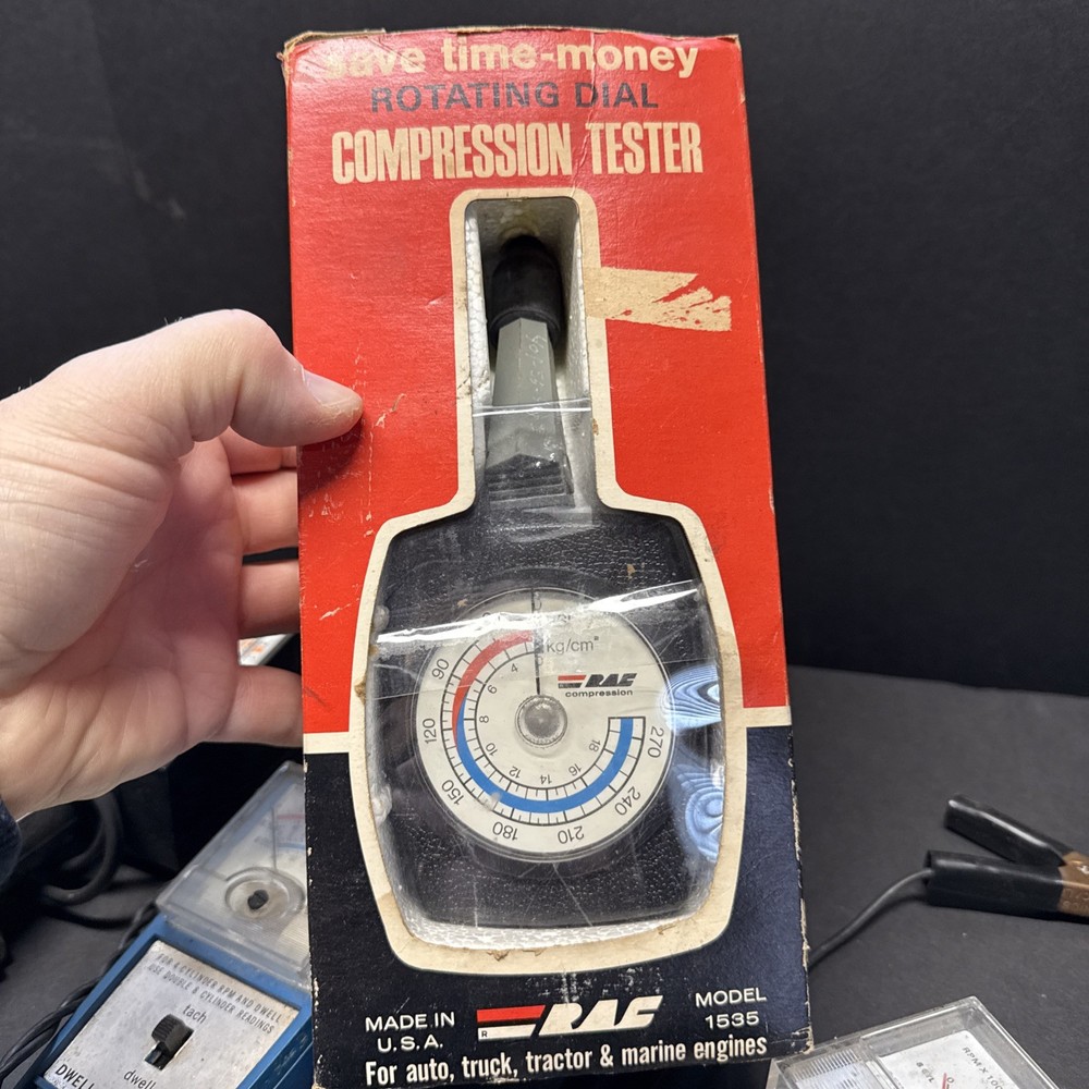 3 Dwell Tachometer Testers + 2 Compression Testers All Vtg Sold Together - Hawk