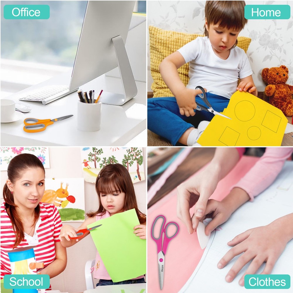 Scissors Set of 6-Pack, 8" All Purpose Scissors Bulk - Thick Sharp Shears for...