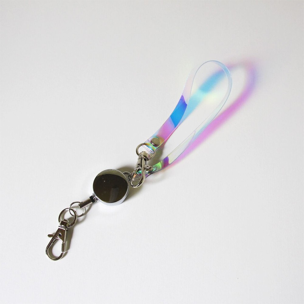Aurora Retractable Reel Strap Keychain, Rainbow Waterproof PVC