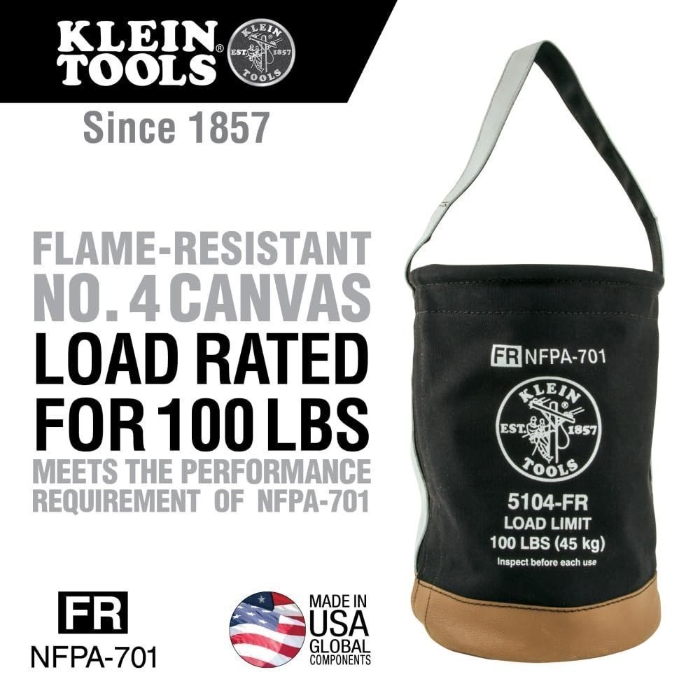 Klein Tools Flame-Resistant Top Closing Canvas Bucket
