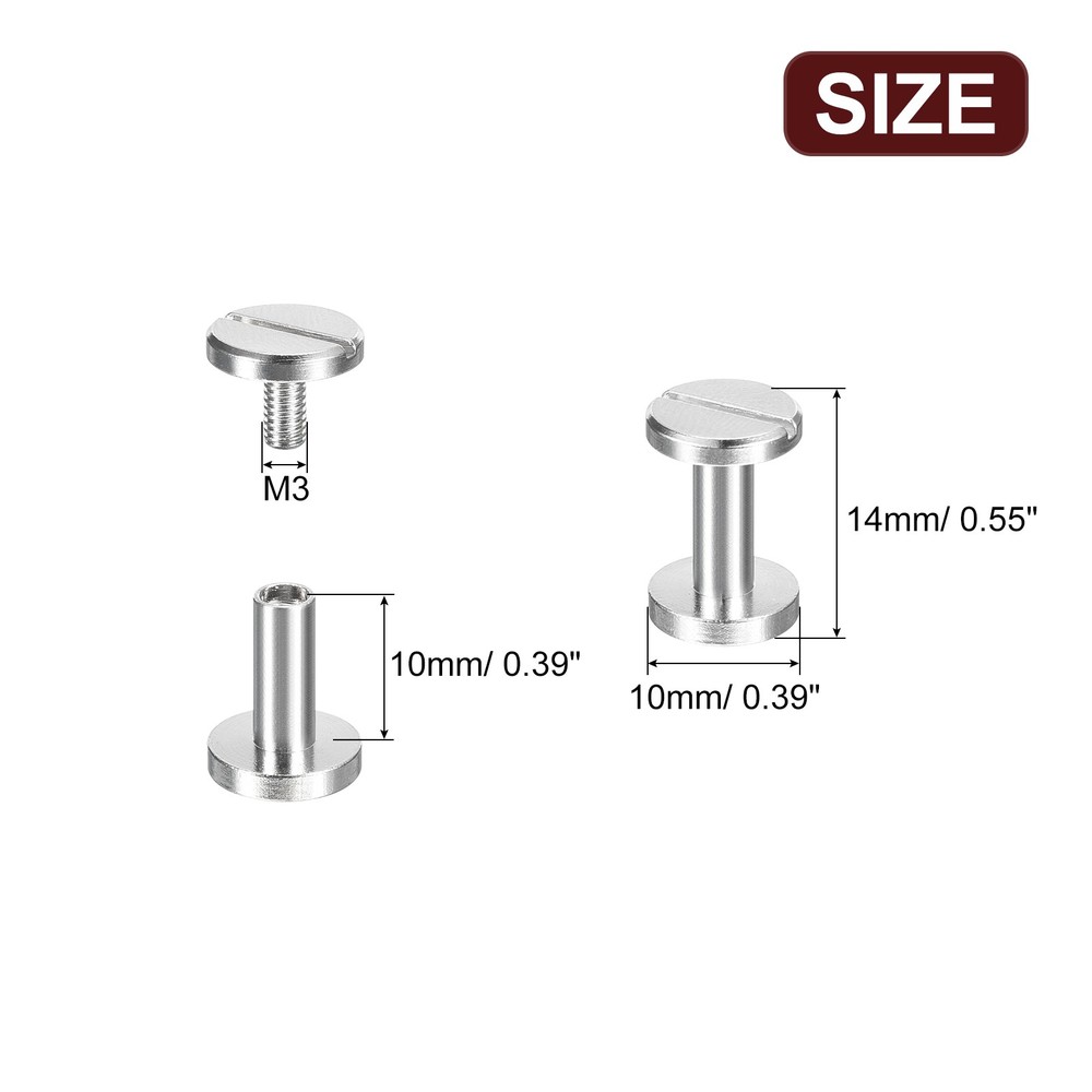 30Pack Brass Chicago Screws, 10x10mm Post Nail Stud Rivets, Silver