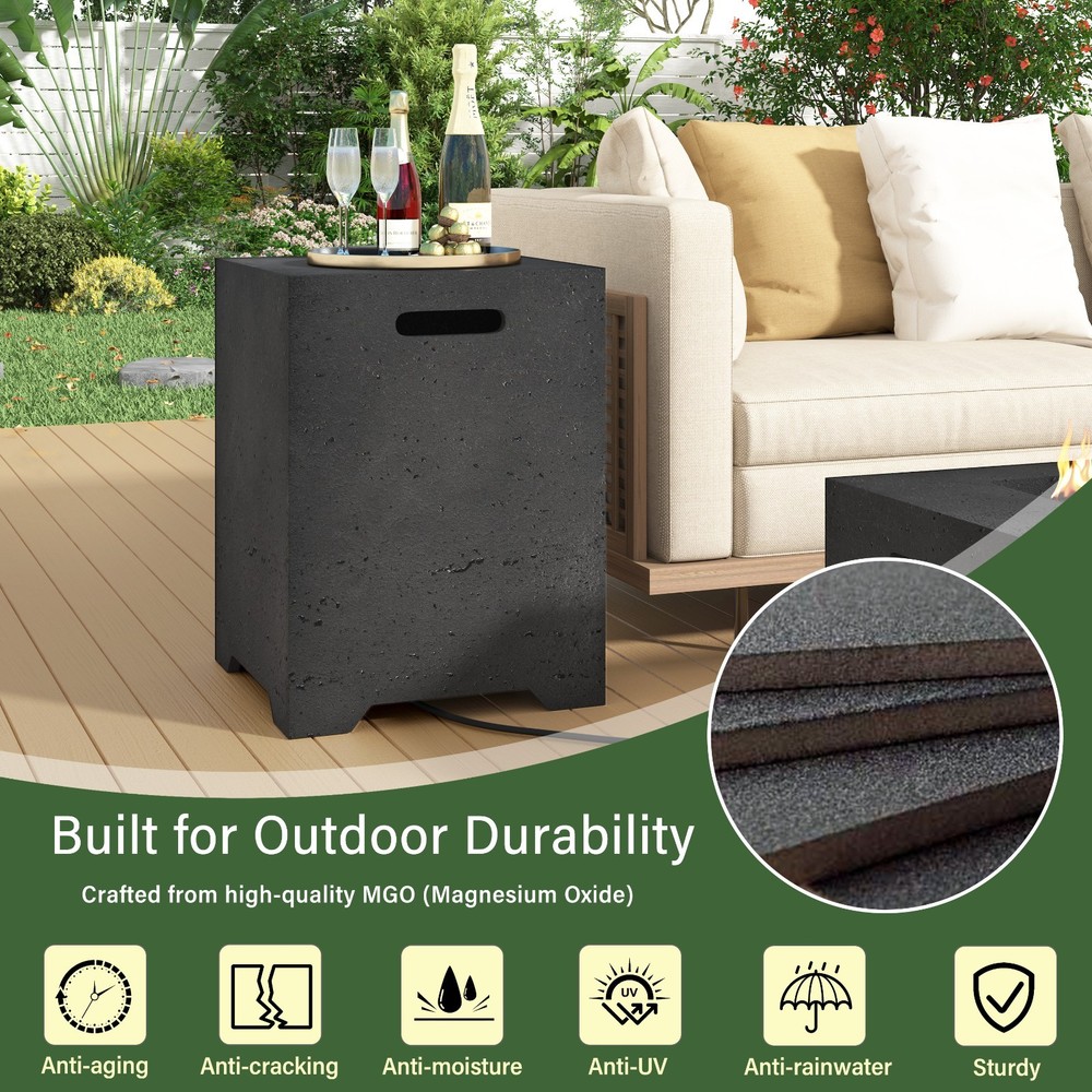 24'' Propane Fire Pit Set 40000 BTU Black Square Outdoor Fire Pit Table