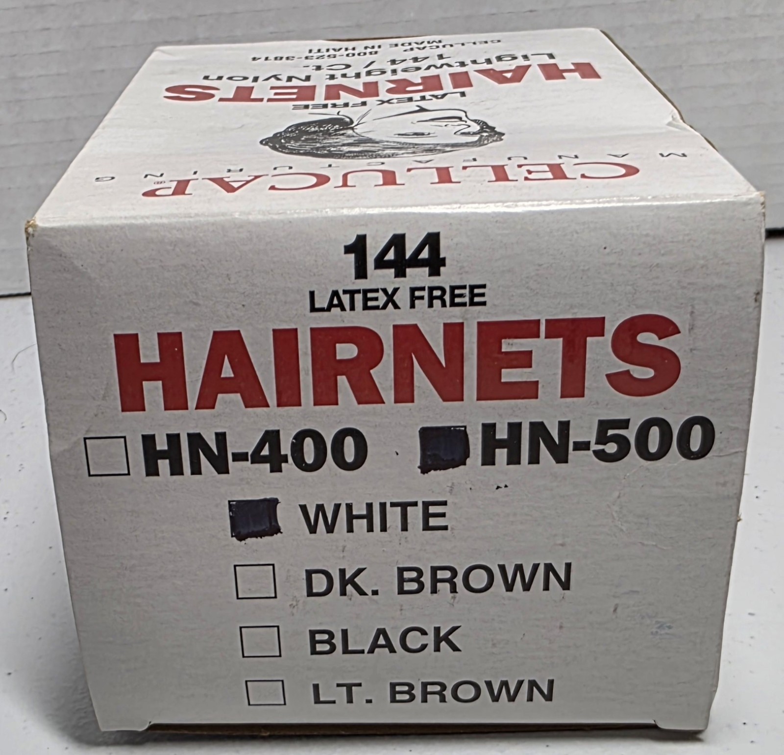 Cellucap Latex Free Hairnets HN-500 White Lightweight Nylon 144 Open Box