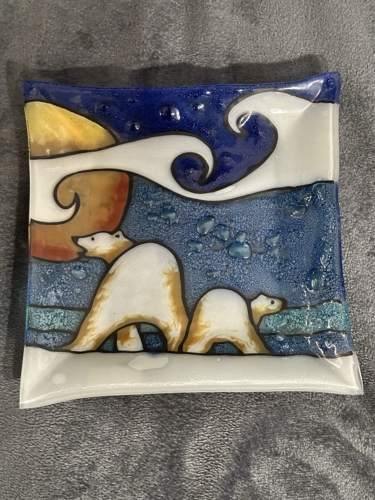 Polar bears, Infused Art Glass Plate/dish