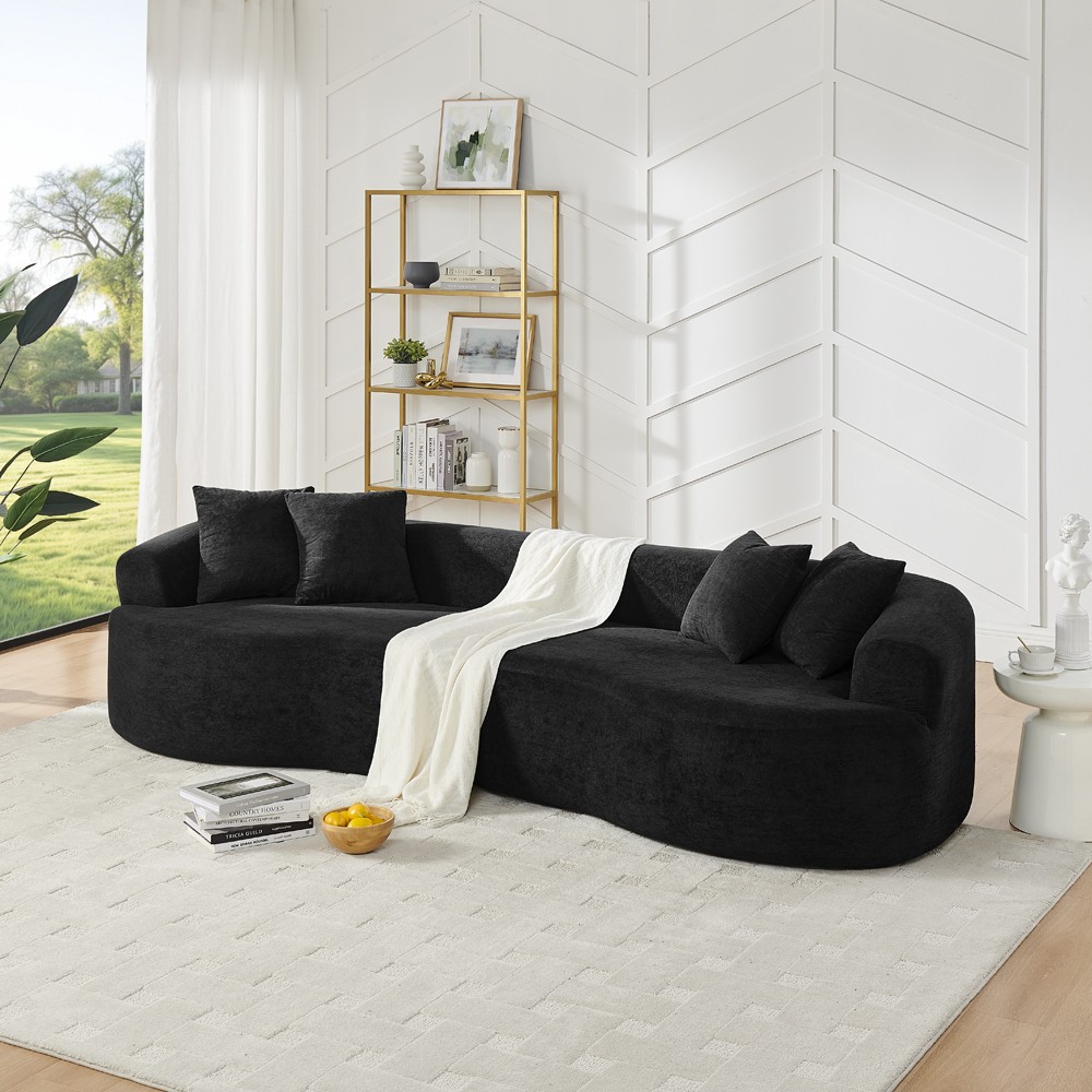Chenille Fabric 4-Seater Curved Sectional Sofa, Cloud Couch, No Assembly