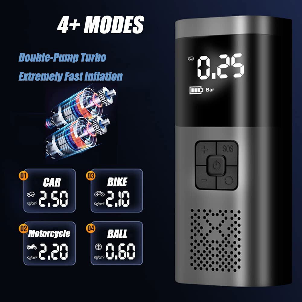 Car Bike Tire Inflator Pump Portable Battery Rechargeable Air Compressor Digital
