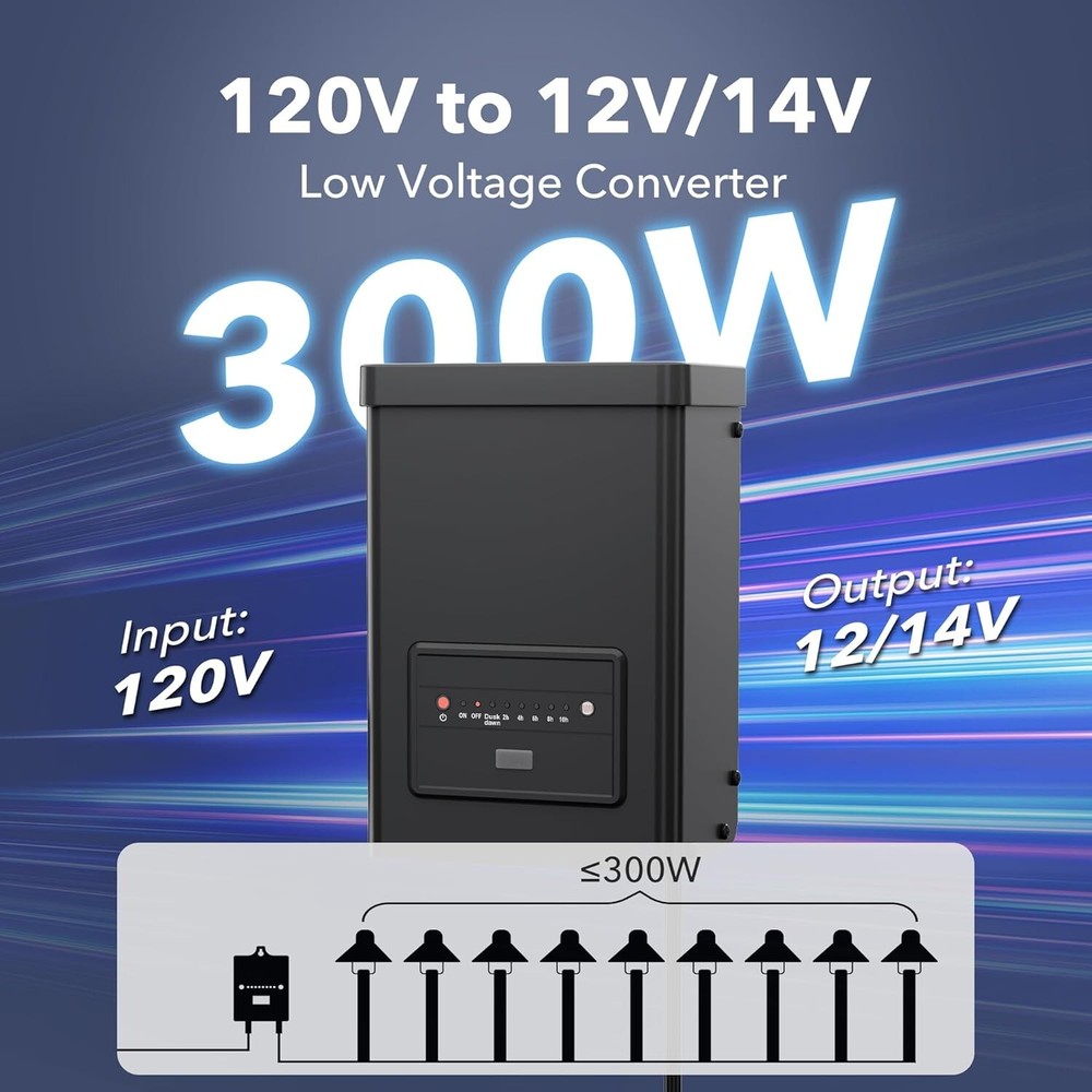 BN-LINK 300W Outdoor Transformer for Low Voltage Landscape Lighting, with Timer