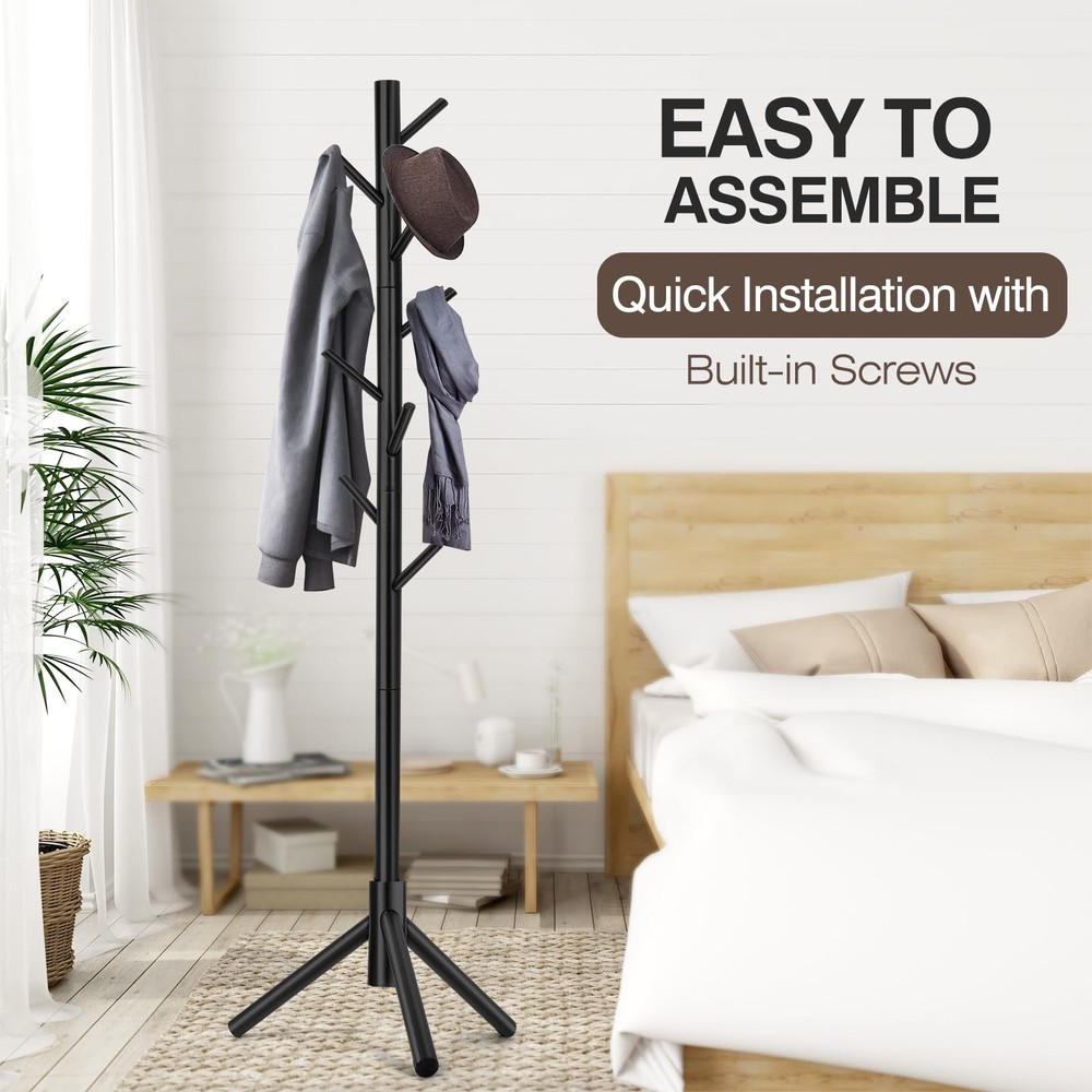 2 PCS Coat Rack, Freestanding Coat Rack with 8 Hooks and 3 Adjustable Size Tr...