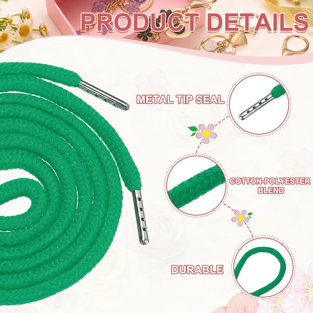6 Pcs Hoodie Strings Drawstring Cords with Easy Threader (Grass Green)