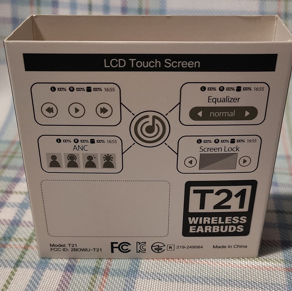 NIB T21 Bluetooth In-Ear Earbuds, LCD Touch Screen, ANC, Equalizer, Black