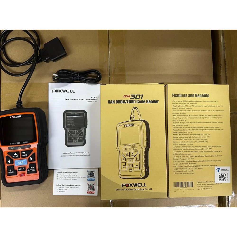 Foxwell NT301 OBD2 Scanner Code Reader Check Engine Fault Car Diagnostic Tool US
