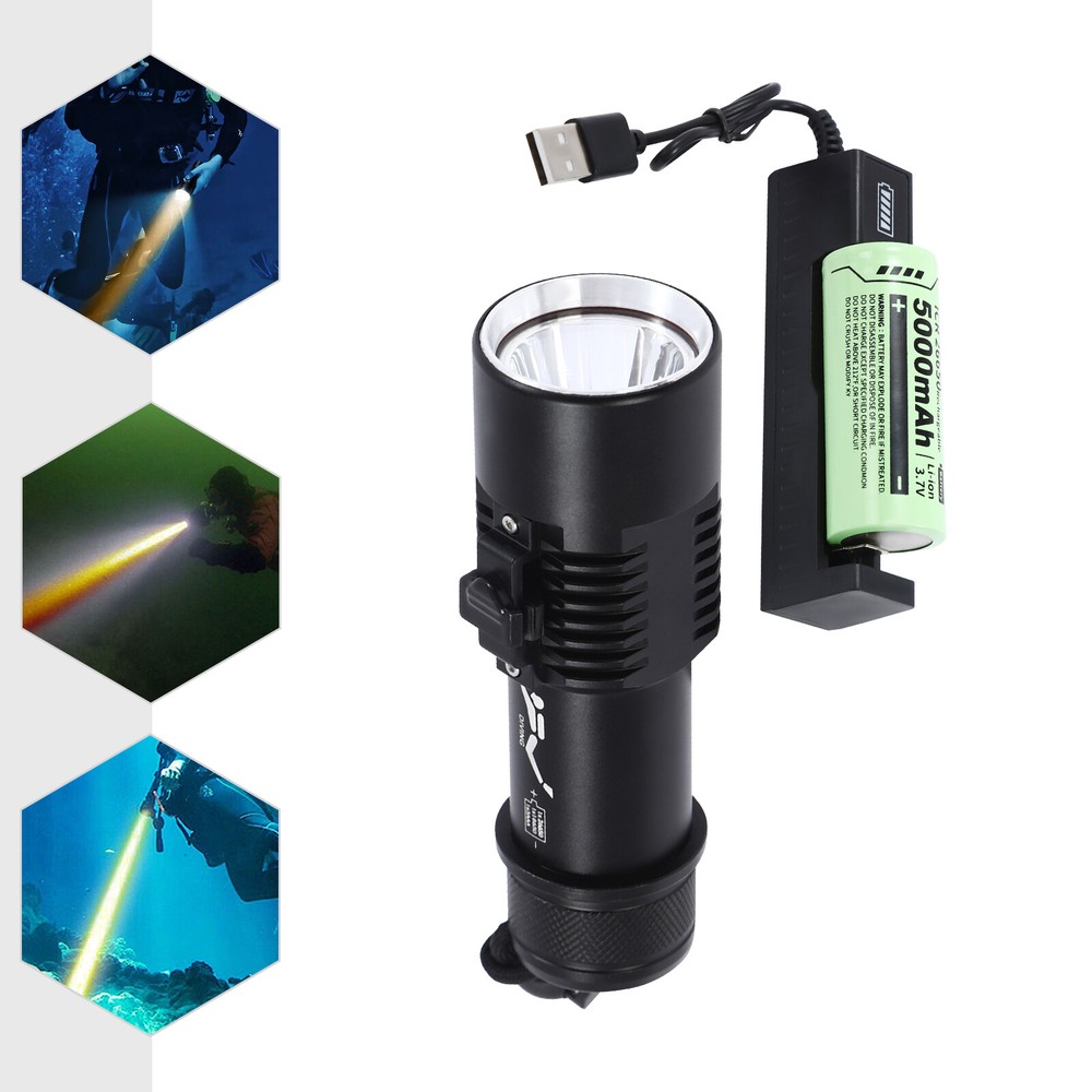 Diving Torchlight Scuba Torch Light Submersible Flashlight Lamp+Battery Set