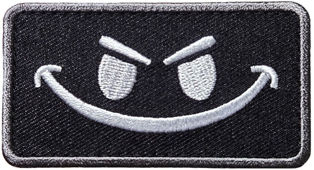 Evil Smiley Face Grin Embroidered Patch | 2PC Hook Backing 3"x2"