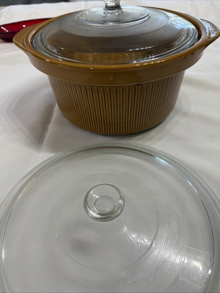 Rival Crock Pot Replacement 4 Quart Brown Round Stoneware Insert Liner W/2 Lids