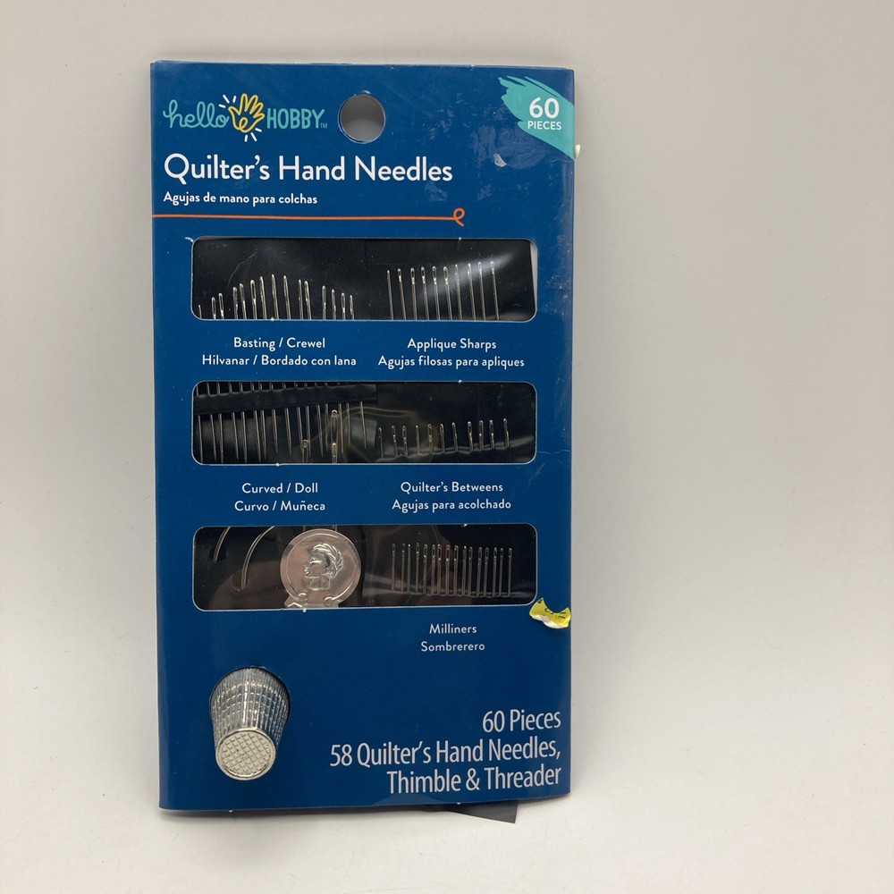 Hello Hobby Quilters Hand Needles 60 Pcs With Thimble NIP