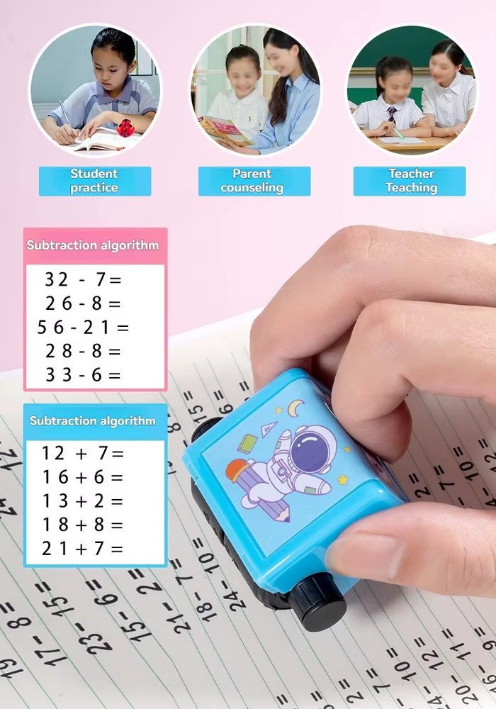 Kids Math Roller Stamp Addition Subtraction Learning Tool Reusable Educational