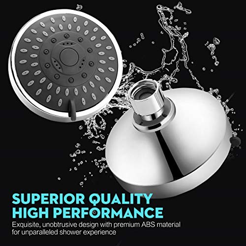 High Pressure Shower Head 5 Settings Fixed Showerhead 4 Inch High Flow Chrome