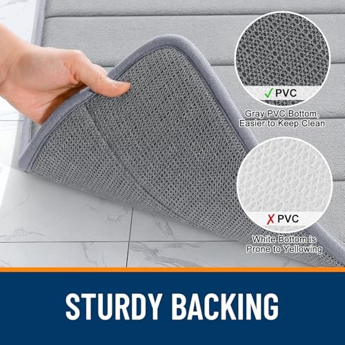 Memory Foam Bath Mat 59x35, Super Soft Striped 59" x 35" Rectangular Grey