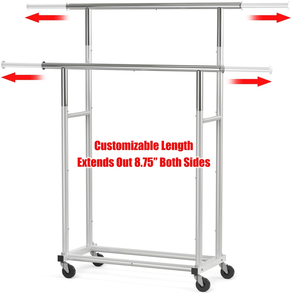 Standard Double Rod Garment Rack, Silver