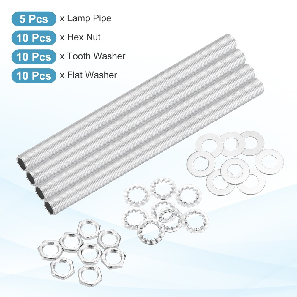 35Pcs 7.1" M10 Lamp Pipe Kit with Lock Nuts Washers for Assembly, Silver