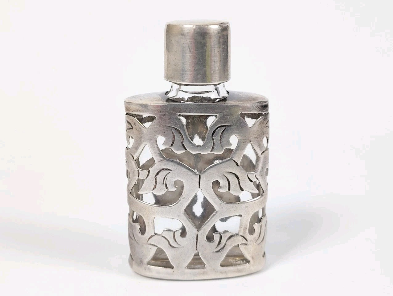 Vintage Taxco Mexico JJC Sterling Silver .925 Miniature Floral Perfume Bottle