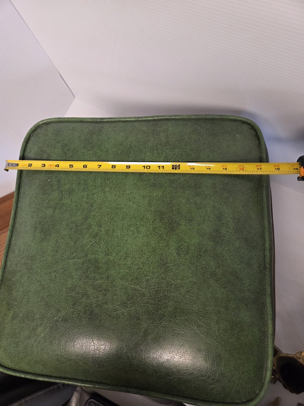 VINTAGE WONDERFUL MID CENTURY, AVOCADO GREEN VINYL, FOOT STOOL WITH LEGS!