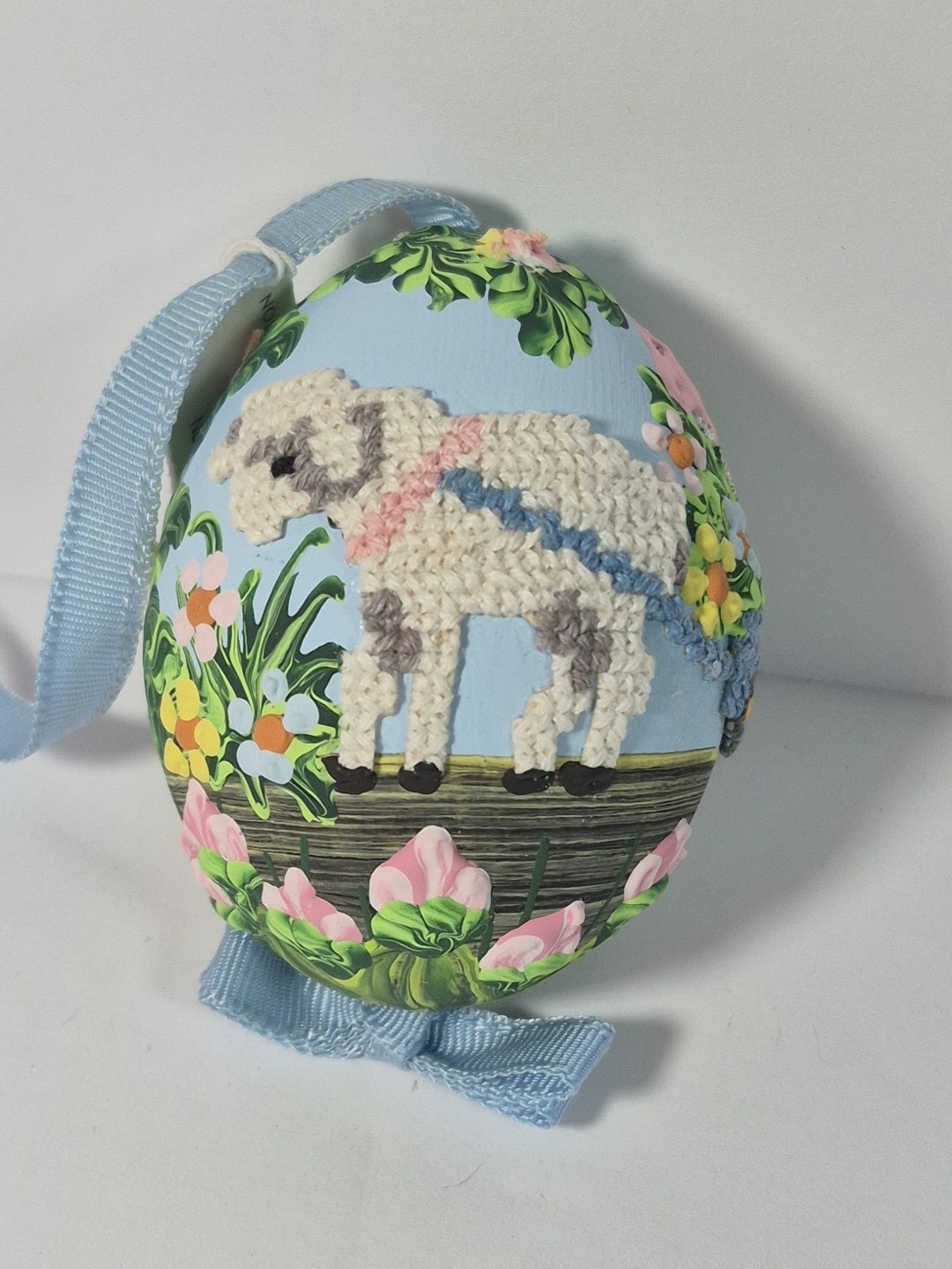 Handpainted Needlepoint Easter Egg Ornament Spring Garden Little Lamb Nwt