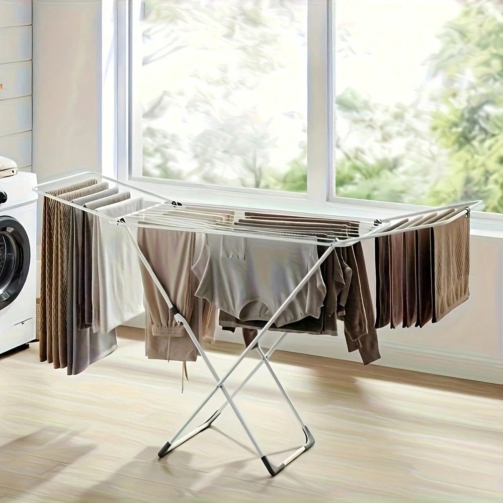 Foldable Clothes Drying Rack with Adjustable Wings Large Free-Standing