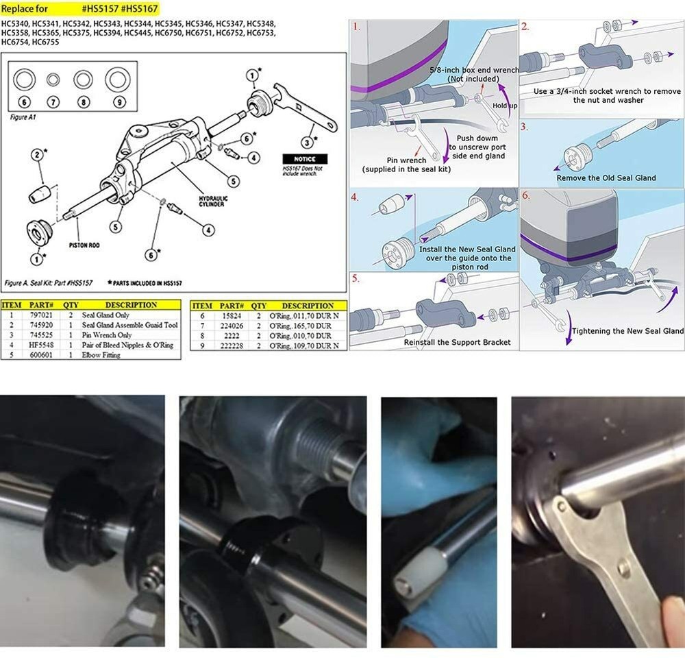 Hydraulic Steering Cylinder Seal + Bracket Puller + Bleed Kit