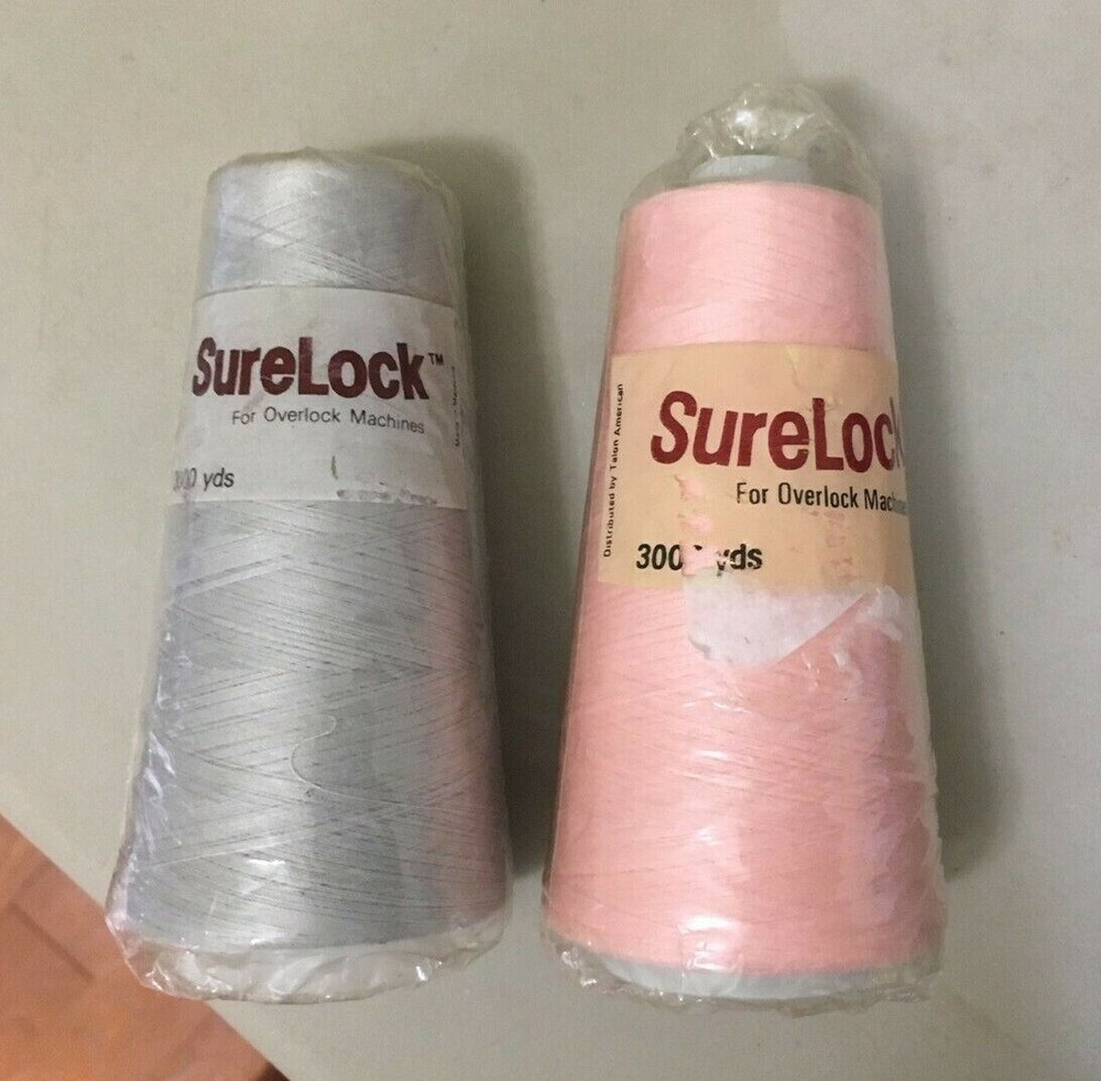 2 Spools SURELOCK for Overlock Machines Thread 3000 yd. each - Nickle &  Pink