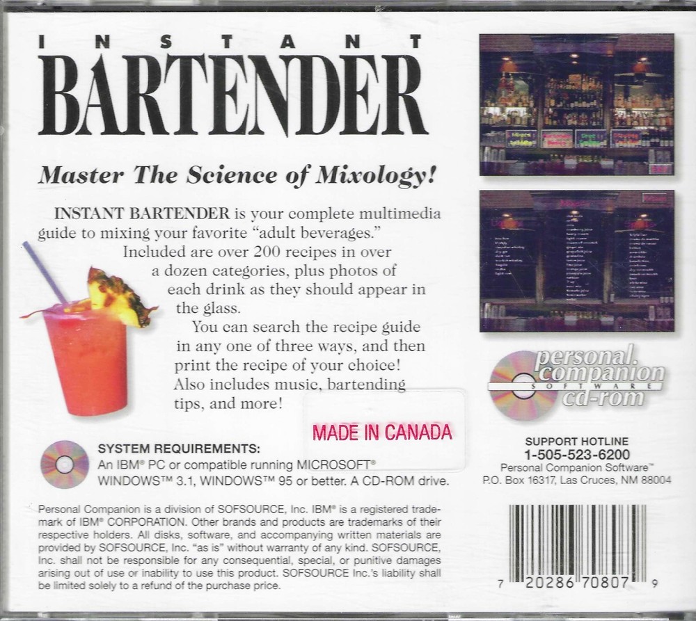 Instant Bartender CD-ROM for Windows A Multimedia Guide!