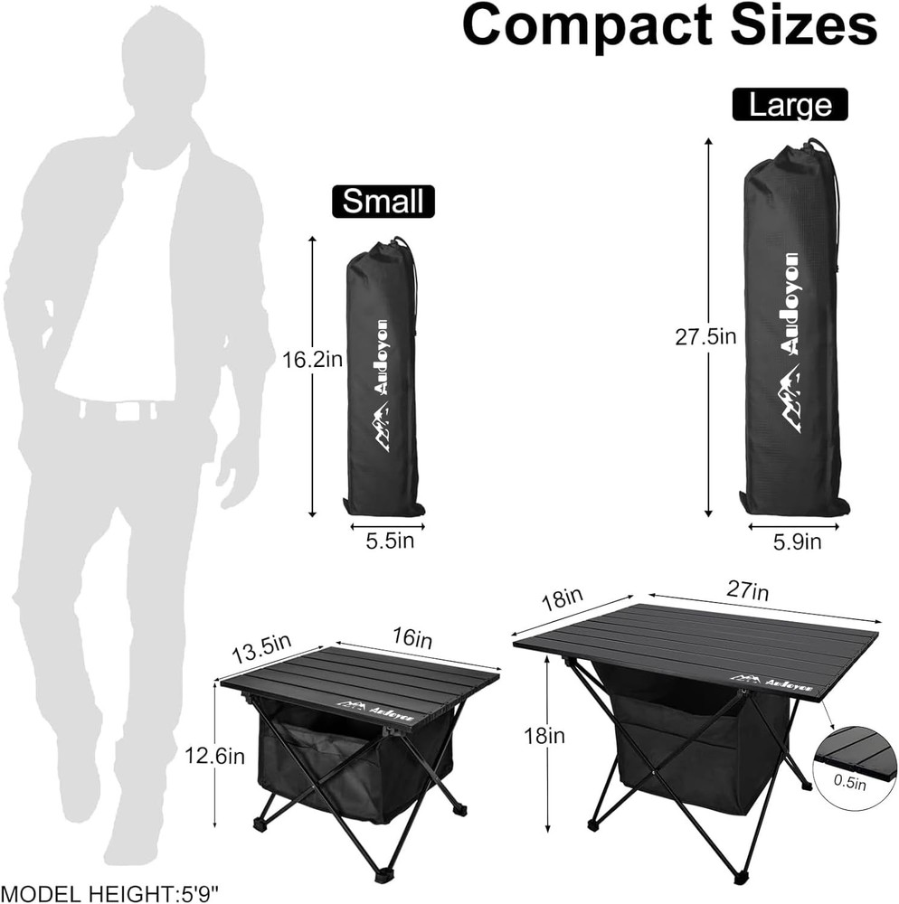 Foldable Camping Side Table, Ultralight Small 16‘’ Small, Black