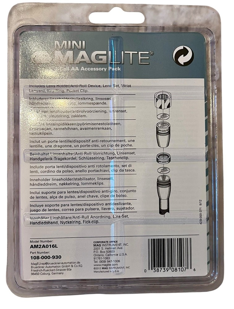Maglite Mini 2 Cell/Pile AA Flashlight Accessory Pack AM2A016 Clip Cord Attach
