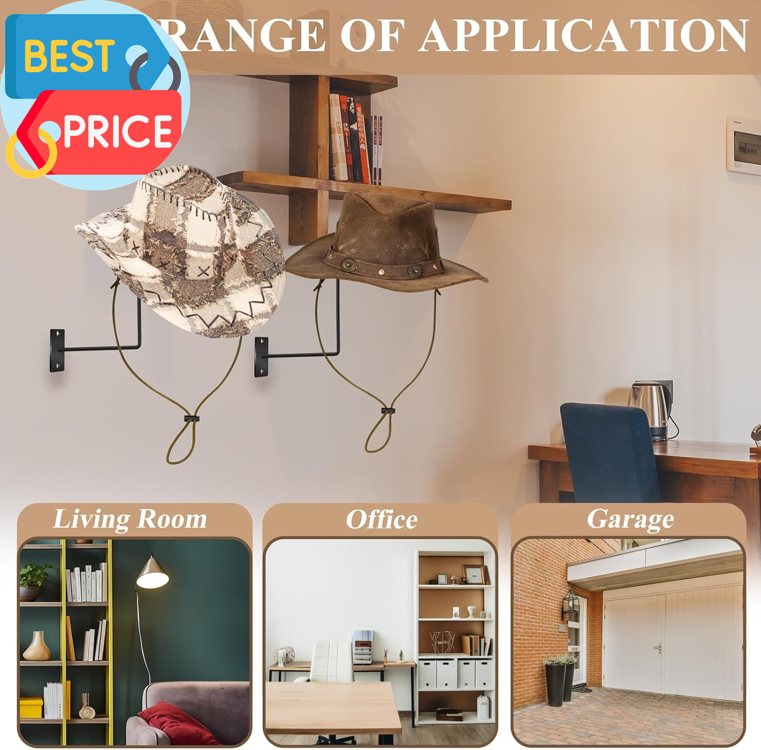 4 Pcs Cowboy Hat Rack Cowboy Hat Holder Metal Hat Hanger for Wall Hat Holder Mul