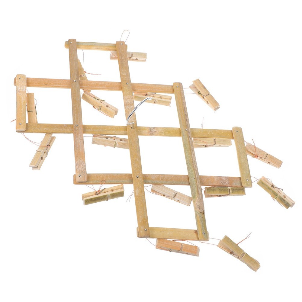 Bamboo Hanger Drying Rack With Space Saving Clothespin Hooks