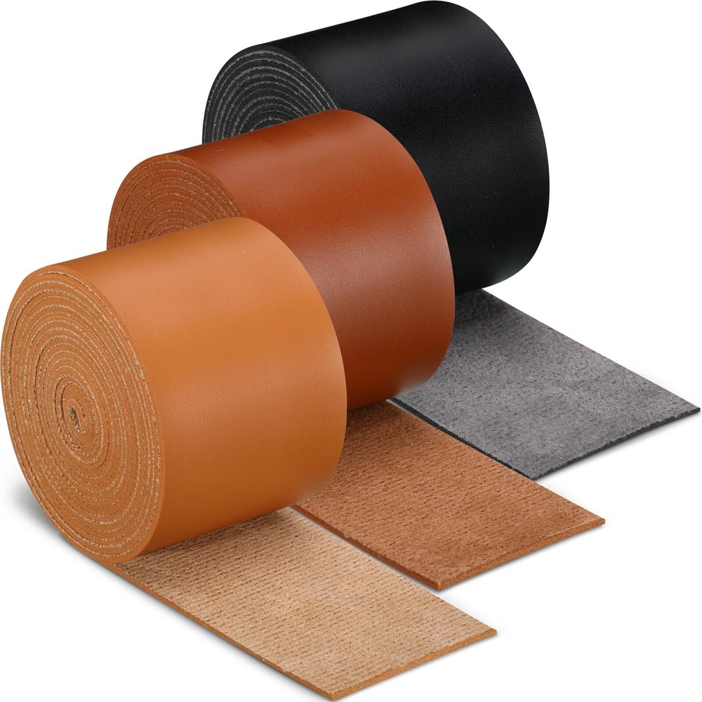 3 Rolls Leather Strap Leather Belt Strips Flat Leather Straps Single Sided Fa...