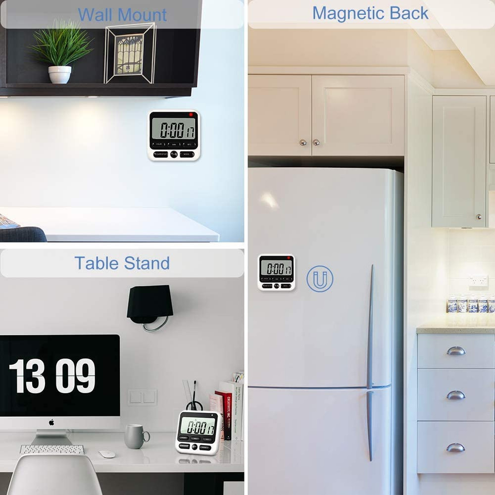 Digital Kitchen Timer with Mute/Loud Alarm Switch On/Off Switch, 12 Hour Clock &