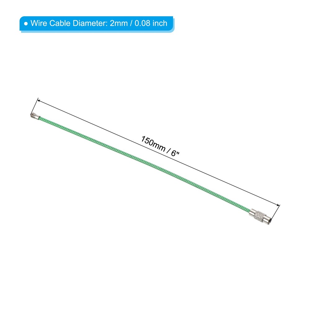 6 Inch Wire Keychain Cable, 5 Pack Stainless Steel Key Ring Loop, Green