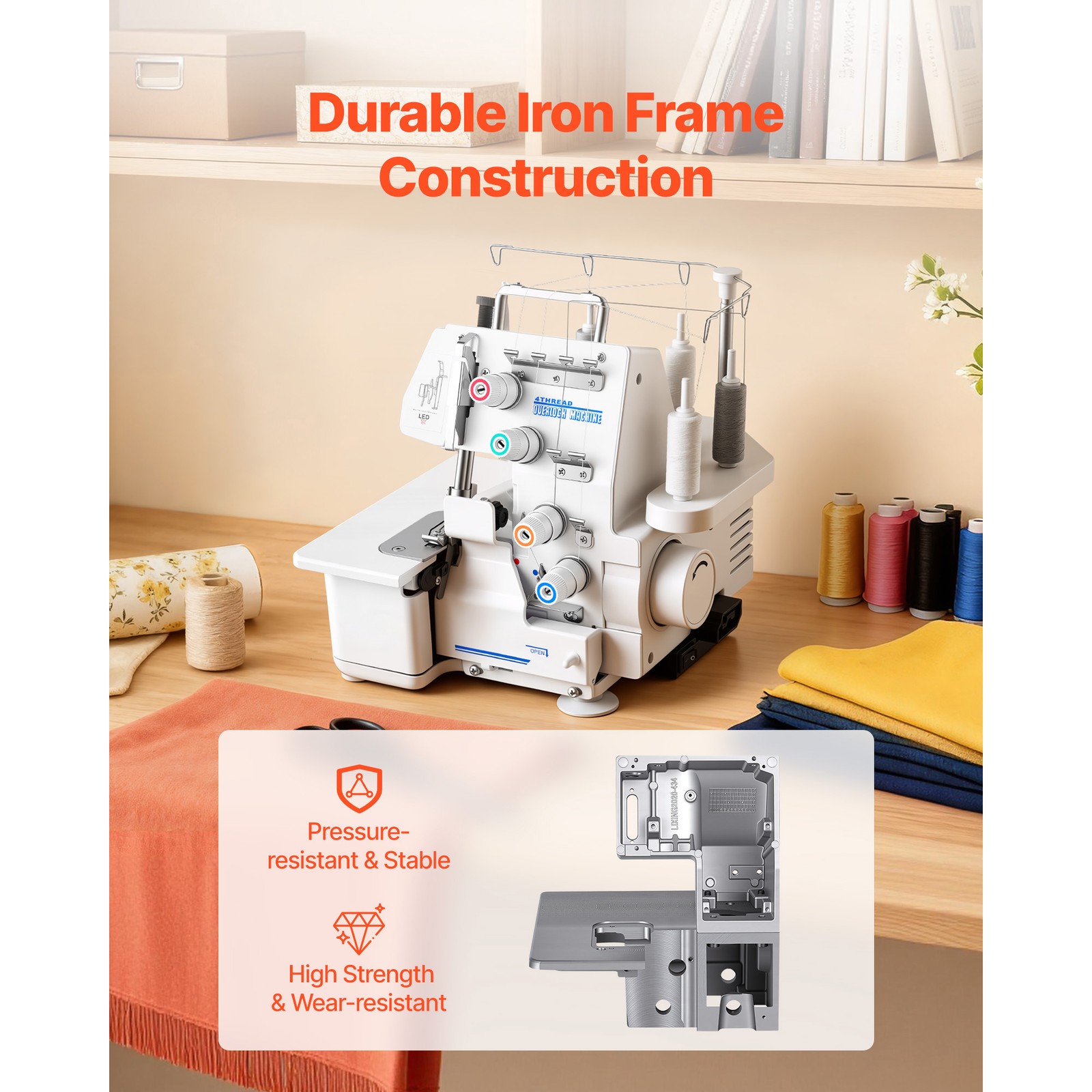 Uimoso Serger Overlock Sewing Machine with 3-4 Thread Options, 1250 SPM