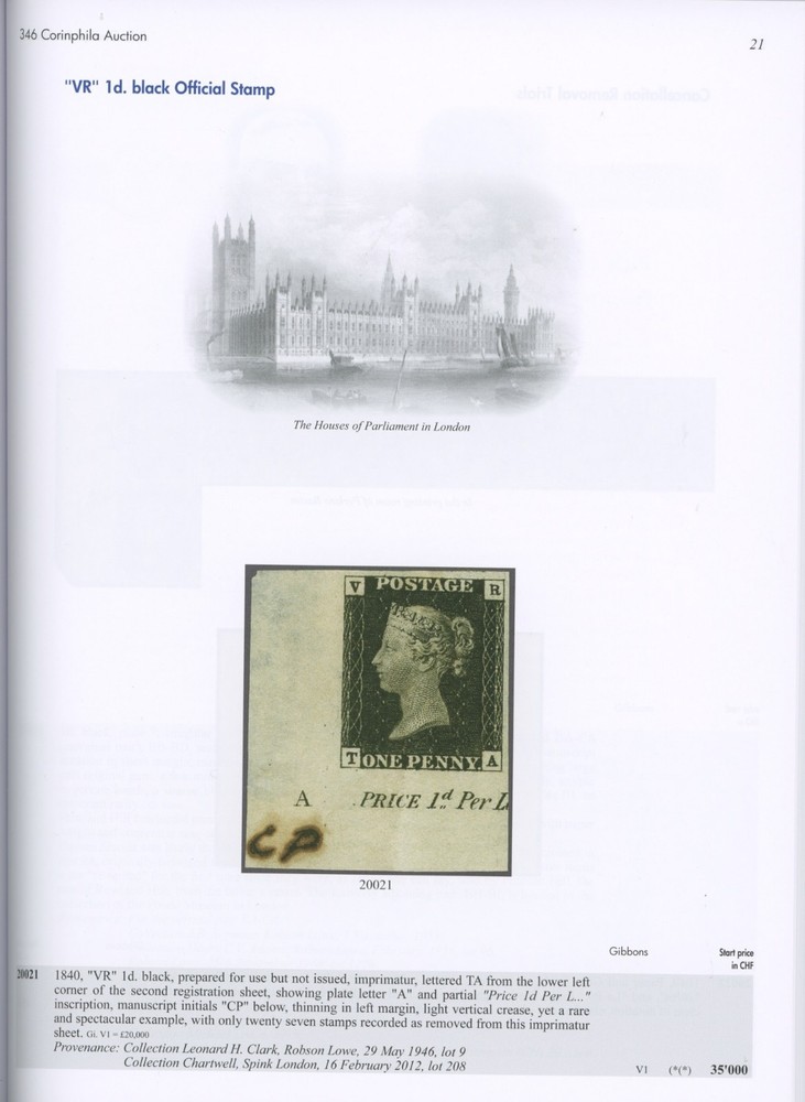 Great Britain 1840-1841 Penny Blacks Specialized Auction Catalog Corinphila 2024