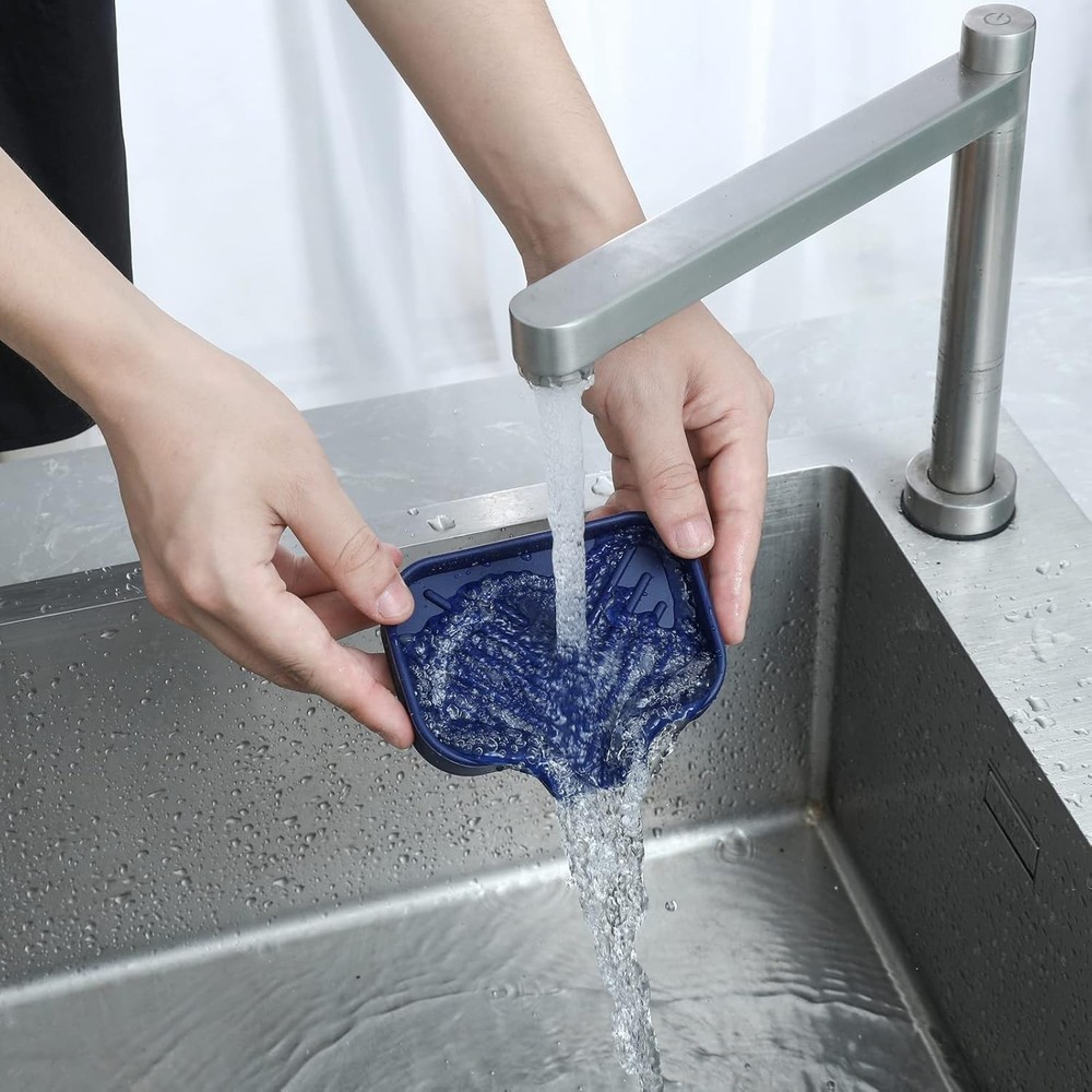 Elegant Navy Blue Silicone Soap Dish - Easy Clean & Store Kitchen Essential
